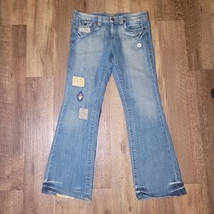 Vtg 100%Cotton Embroidered Patchwork Flared Hippie Jeans/t87